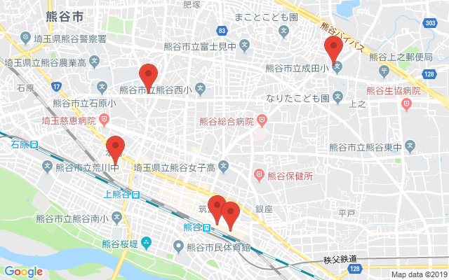 熊谷の保険相談窓口のマップ